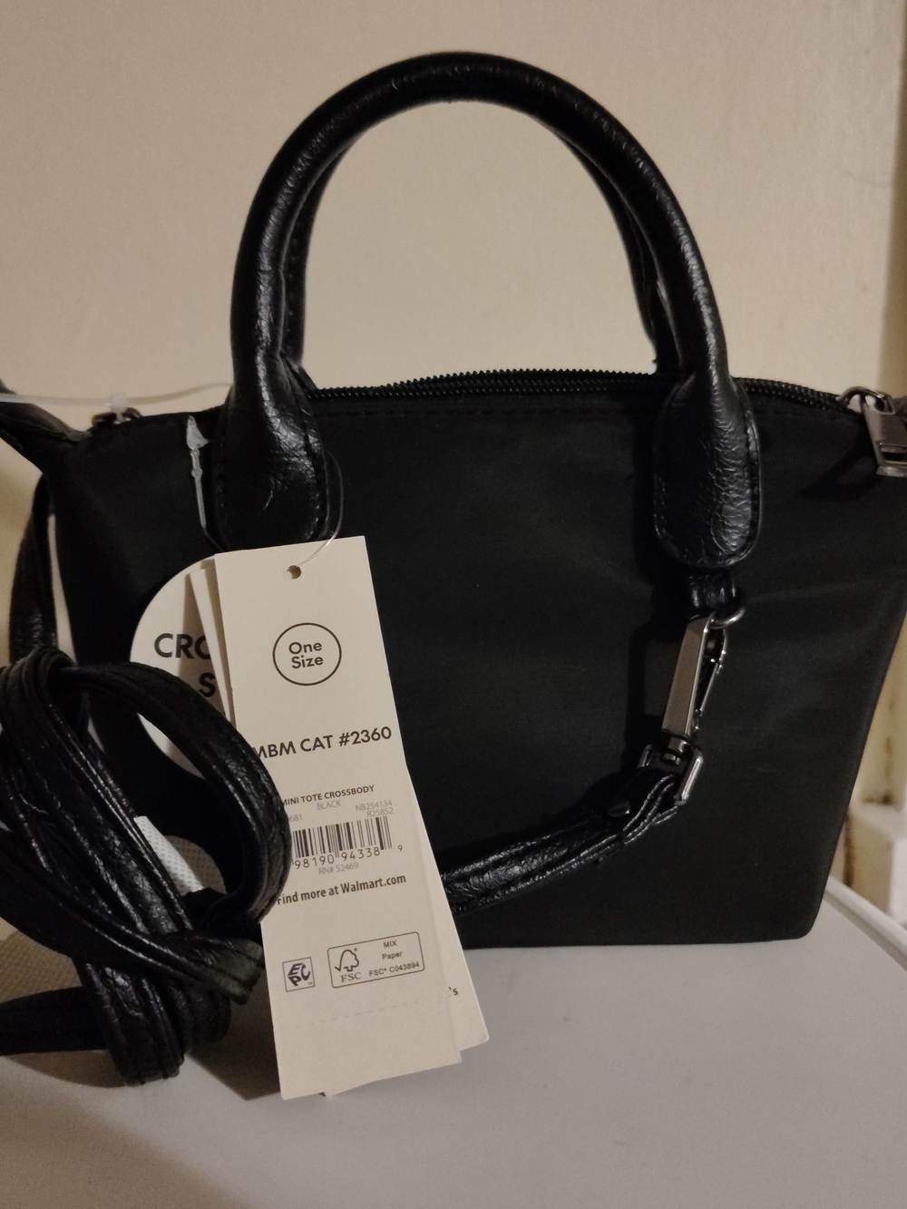 NWT No Boundaries Black Mini Crossbody Tote Bag with Top Handles